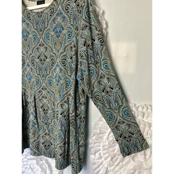 J Jill Wearever Collection Blue Black Paisely Jersey Long Sleeve Top Size 2X - Picture 4 of 13